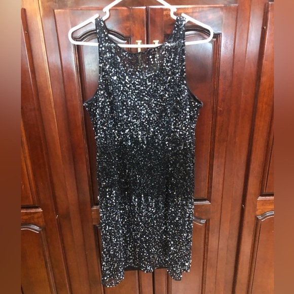 Adrianna Papell Black Sequin Tank Dress Short Sz 14 - Picture 2 of 9